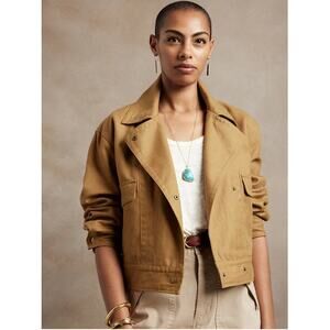 Banana Republic Women’s Minimalist  Amelia Linen Flight Jacket  Tan  Large